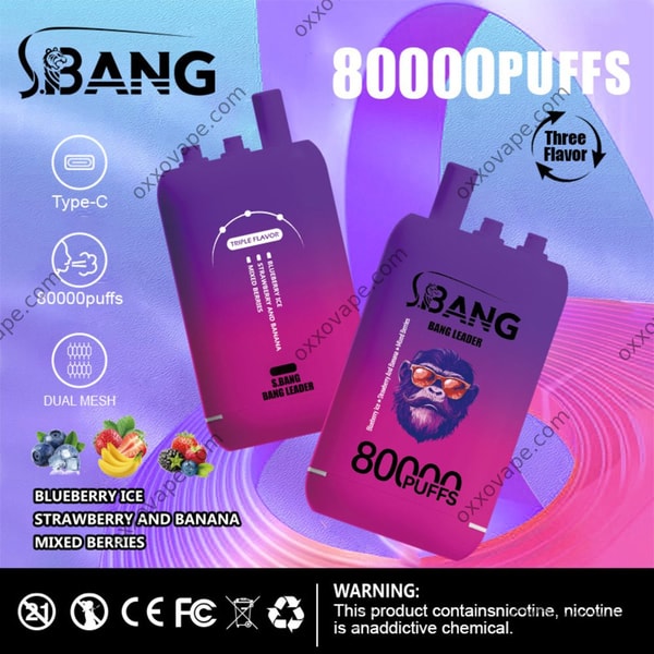 Bang Leader 80000 80K Puffs Disposable Vape Blueberry Ice Strawberry Banana Mixed Berries flavor