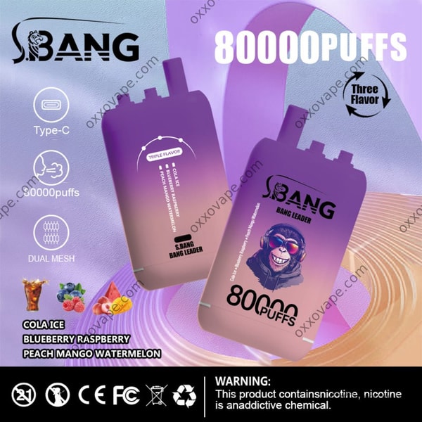 Bang Leader 80000 80K Puffs Disposable Vape Cola Ice Blueberry Raspberry Peach Mango Watermelon flavor