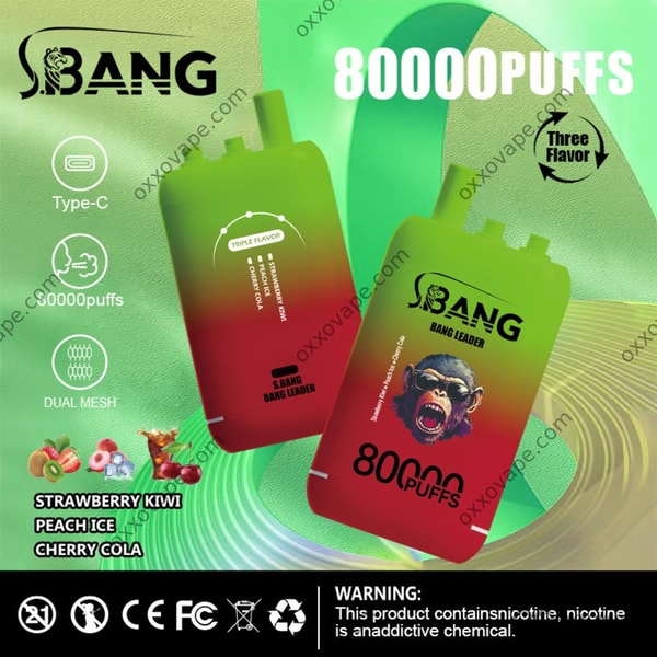 Bang Leader 80000 80K Puffs Disposable Vape Strawberry Kiwi Peach Ice Cherry Cola flavor