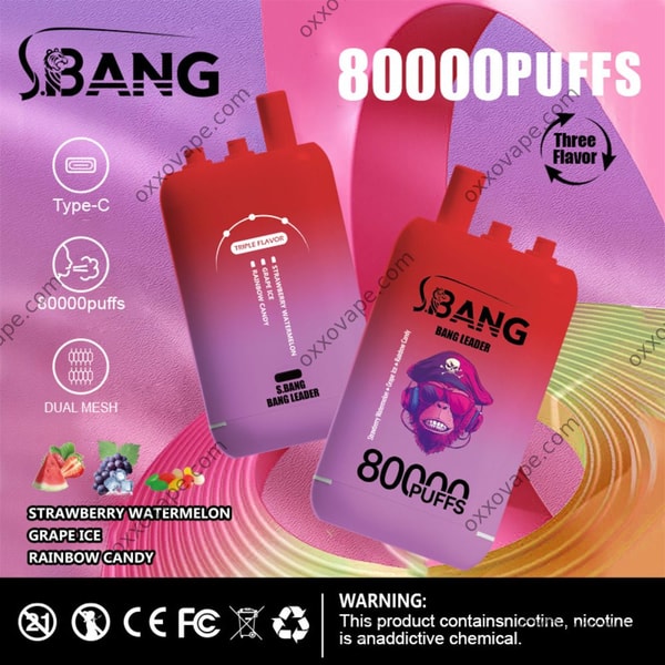 Bang Leader 80000 80K Puffs Disposable Vape Strawberry Watermelon Grape Ice Rainbow Candy flavor