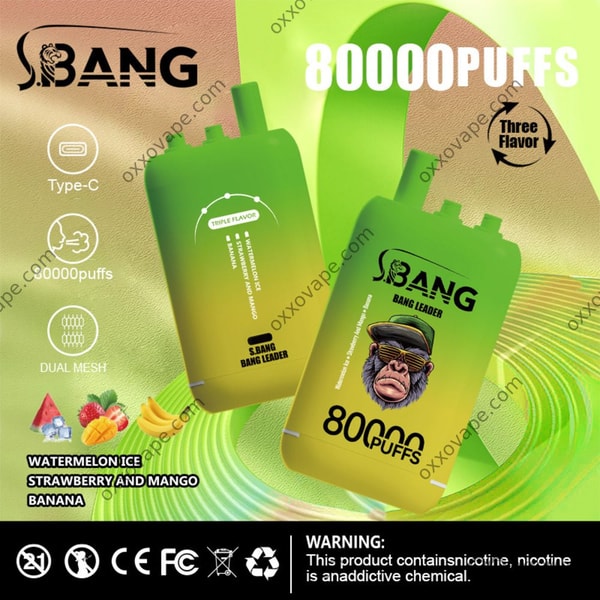 Bang Leader 80000 80K Puffs Disposable Vape Watermelon Ice Strawberry Mango Banana flavor