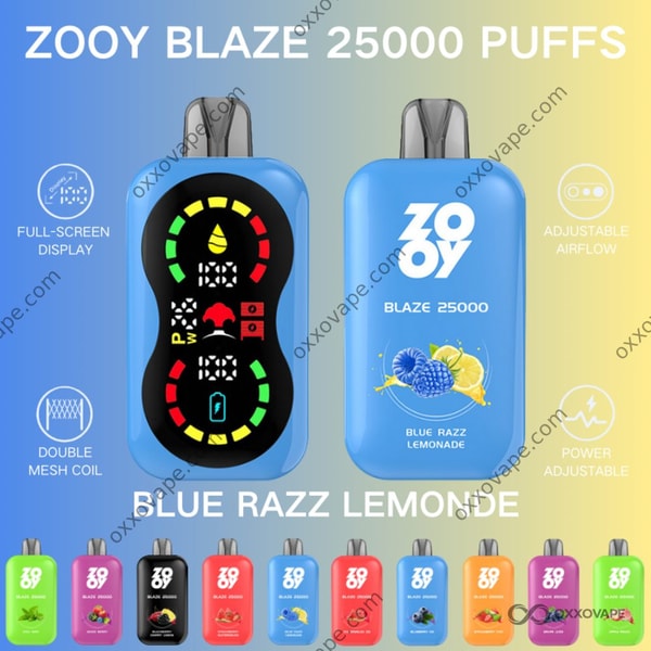 ZOOY Blaze 25000 Blue Razz Lemonade flavor packaging in electric blue and yellow with candy-inspired design