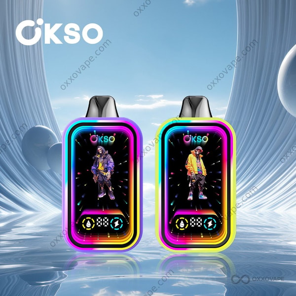OKSO Magic Mirror 50000 wegwerpvape zijhoek met Type-C oplaadpoort en slim LED-display met batterij-indicator