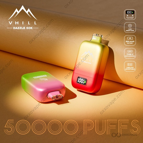 VHILL Dazzle 50000 bottom view displaying the USB-C charging port and adjustable airflow toggle control