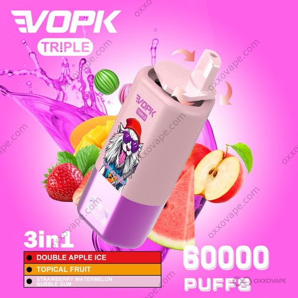 Vopk Triple 60000 Double Apple Ice Tropical Fruit Strawberry Watermelon Bubble Gum flavor box
