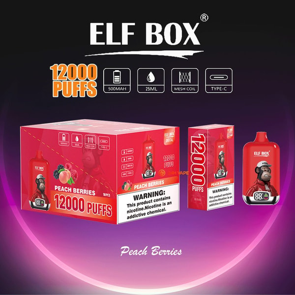 Vape desechable ELF BOX Digital 12000 Peach Berries: melocotón suave y bayas mixtas