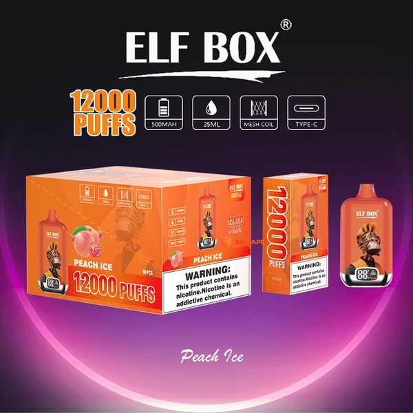 ELF BOX Digital 12000 Peach Ice Disposable Vape — Ripe Peach with Menthol