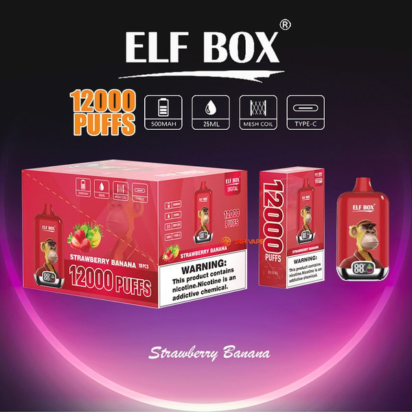 ELF BOX Digital 12000 Strawberry Banana Disposable Vape — Creamy Fruit Duo