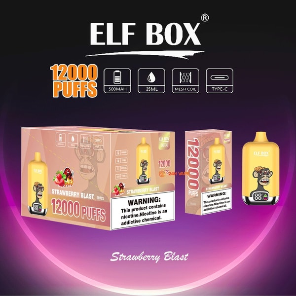 Vape desechable ELF BOX Digital 12000 Strawberry Blast - Sabor a bayas atrevidas
