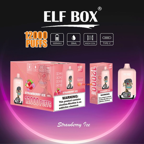 Vape desechable ELF BOX Digital 12000 Strawberry Ice — 12000 inhalaciones