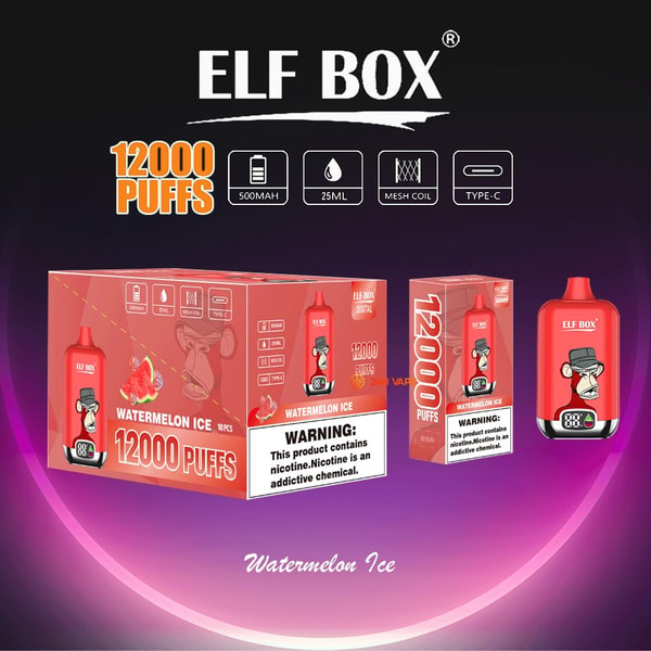 Vape desechable ELF BOX Digital 12000 Watermelon Ice - Mentol de sandía jugosa