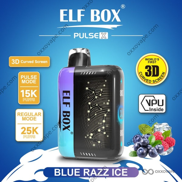 ELF BOX Pulse X 25000 Blue Razz Ice flavor disposable vape 25K puffs dual mesh coil