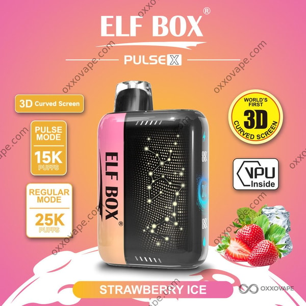 ELF BOX Pulse X 25000 Strawberry Ice flavor 25K puffs rechargeable disposable vape with smart screen
