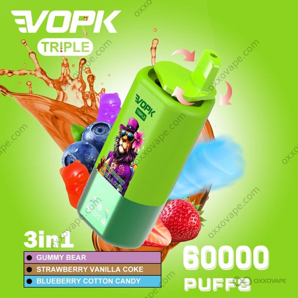 Vopk Triple 60000 Gummy Bear Strawberry Vanilla Coke Blueberry Cotton Candy ízű változat csomagolása