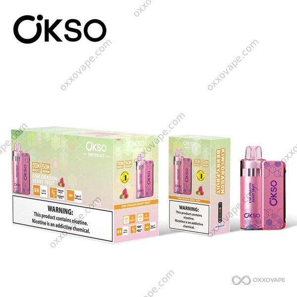 OKSO Switch Kit 50K Kiwi Dragon Berry Fruit Pod mit exotischer tropischer Verpackung mit Kiwi-, Drachenfrucht- und gemischten Beerengrafiken