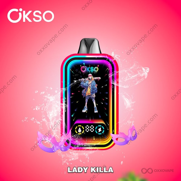 OKSO Magic Mirror 50000 Lady Killa wegwerpvapeverpakking met opvallend exotisch fruit en snoep-geïnspireerd visueel ontwerp