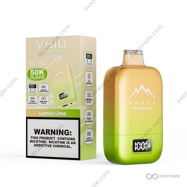 VHILL Dazzle 50000 Lemon Lime flavor device with bright yellow and green citrus-inspired color design