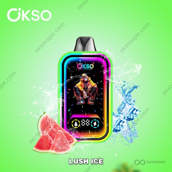 OKSO Magic Mirror 50000 Lush wegwerpvapebox met ijssmaak met watermeloengroen en cool mint visueel ontwerp