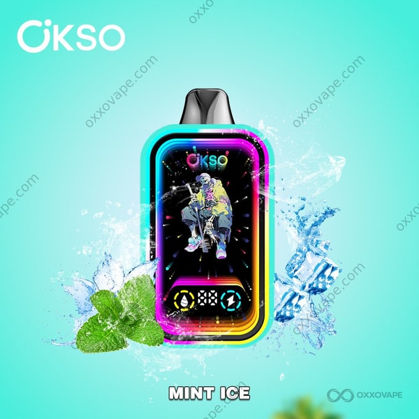 OKSO Magic Mirror 50000 Mint Ice wegwerp vape-pakket met strakke witte en koele mintgroene designaccenten
