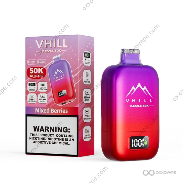 VHILL Dazzle 50000 Mixed Berries flavor with deep purple and blue multi-tone berry-inspired packaging