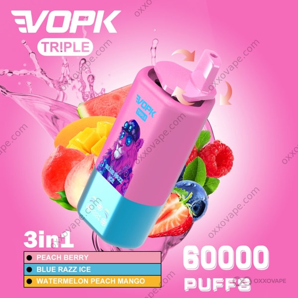 Vopk Triple 60000 Peach Berry Blue Razz Ice Görögdinnye Barack Mangó ízű csomagolás jeges dizájnnal