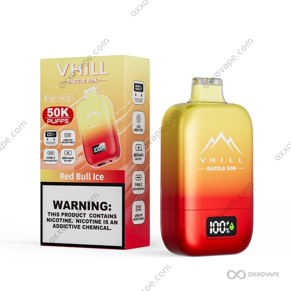 VHILL Dazzle 50000 Red Bull Ice flavor packaging with silver and blue icy design accents