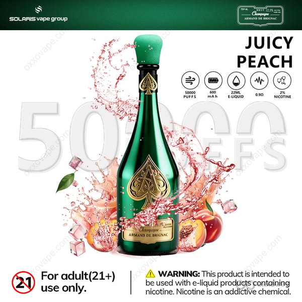Solaris ARMAND DE BRIGNAC Champagne 50000 Juicy Peach flavor 50K puffs disposable pod