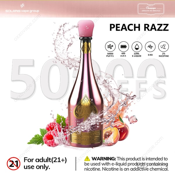 Solaris ARMAND DE BRIGNAC Champagne 50000 Peach Razz flavor 50K puffs pod system