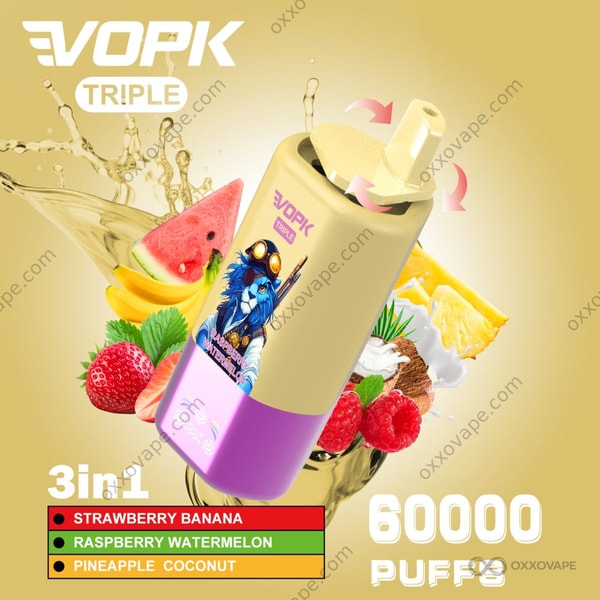 Vopk Triple 60000 Eper Banán Málna Görögdinnye Ananász Kókusz ízű változat doboz