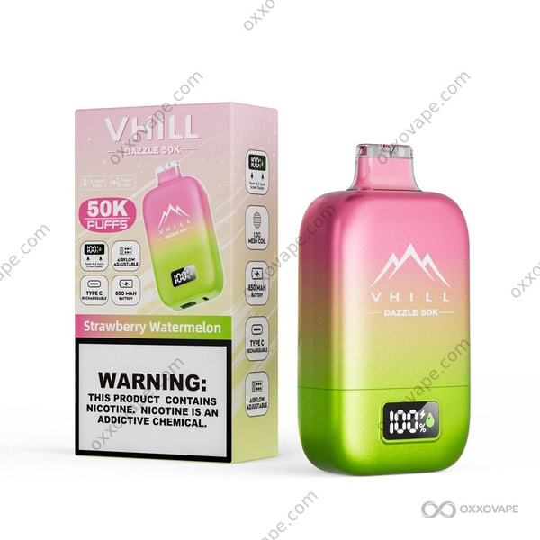 VHILL Dazzle 50000 Strawberry Watermelon flavor device with red and light green summer-themed packaging