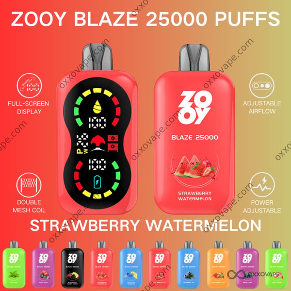 ZOOY Blaze 25000 Strawberry Watermelon flavor packaging with pink and red summer fruit design
