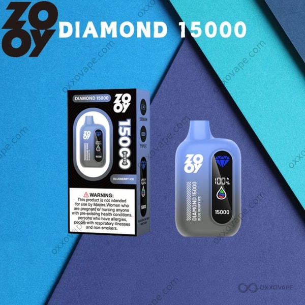 ZOOY Diamond 15000 Blueberry Ice disposable vape with icy blue colorway and 15000 puffs