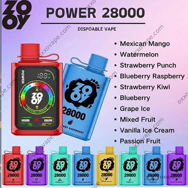ZOOY Power 28000 Puffs eldobható vape érintőképernyős kijelzővel és kettős hálós tekercssel – EU Warehouse
