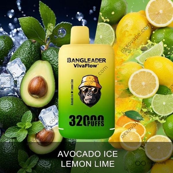 Bang Leader 32000 Avocado Ice Lemon Lime box featuring sliced avocado and citrus lime graphics