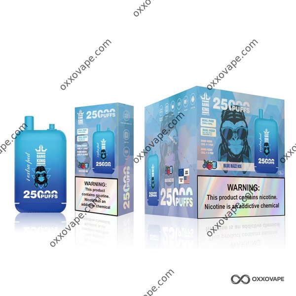 Blue Razz Ice flavor box for Bang King 25000 disposable vape with blue raspberry graphics