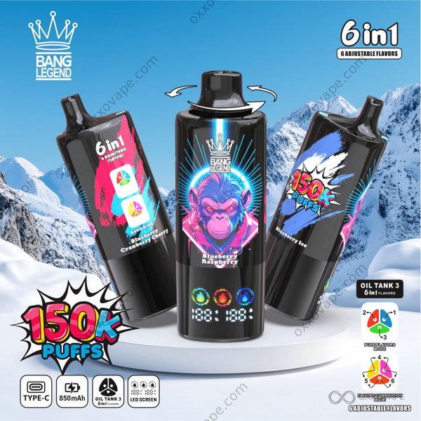 Bang Legend 150000 box with dark blueberry and cherry cluster graphics on packaging