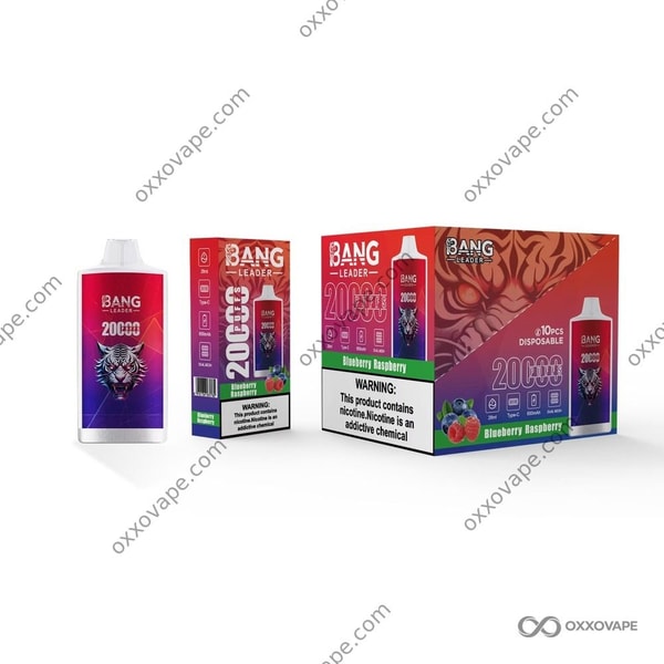 Blueberry Raspberry flavor packaging for Bang Leader 20000 vape with berry cluster artwork