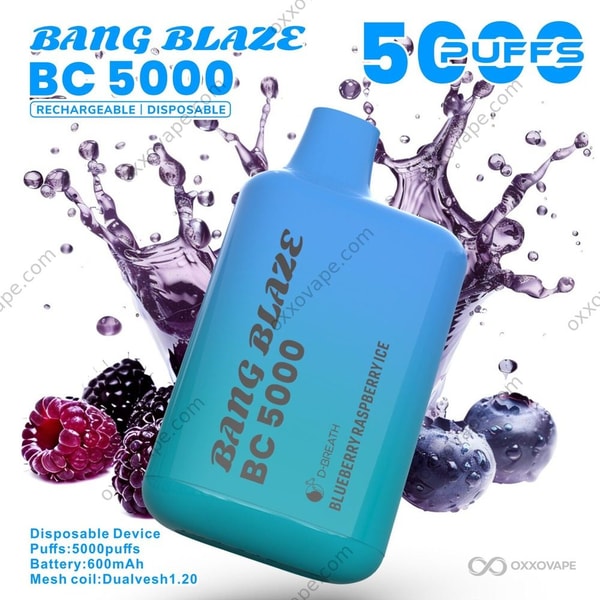 Smaakdoosje Blauwe Bes Framboos IJs voor Bang Blaze BC5000 vape met bessen- en ijsgraphics