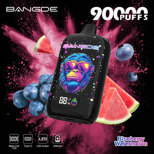 Bang DE 90000 Blueberry Watermelon flavor box with blue and green fruit design