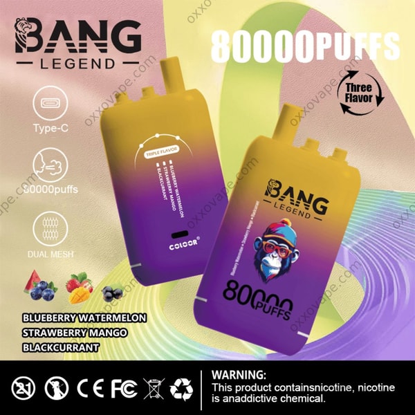 Bang Legend 80000 box art for Blueberry Watermelon Strawberry Mango Blackcurrant flavor blend