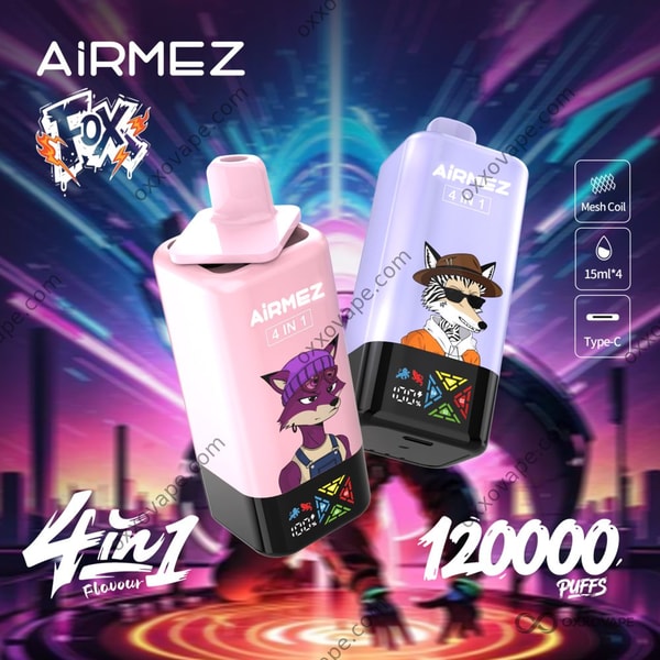 Airmez Fox 120000 Einweg-Vape in mattem Schwarz mit LED-Display vorne