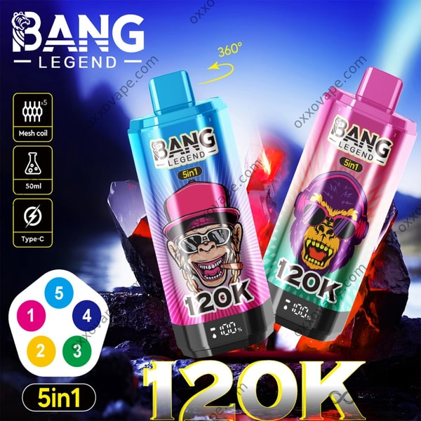 Bang Legend 120000 sigaretta usa e getta vista frontale con display LED e finitura lucida