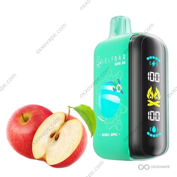 Double Apple flavor box for Elf Bar Raya D3 25000 disposable vape with red and green apple graphics