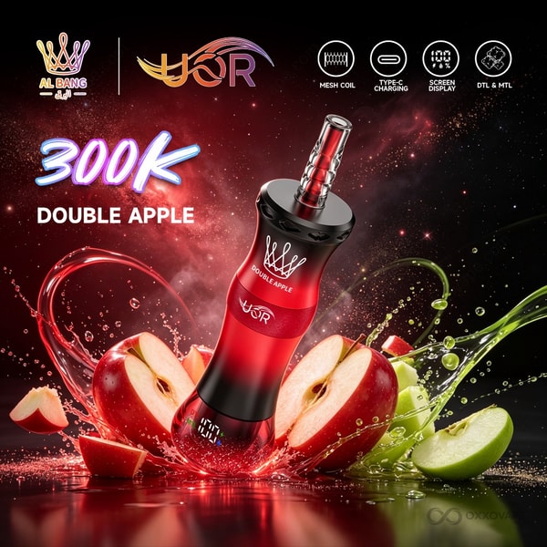 Double Apple flavor box for UOR AL BANG 300000 with green and red apple artwork
