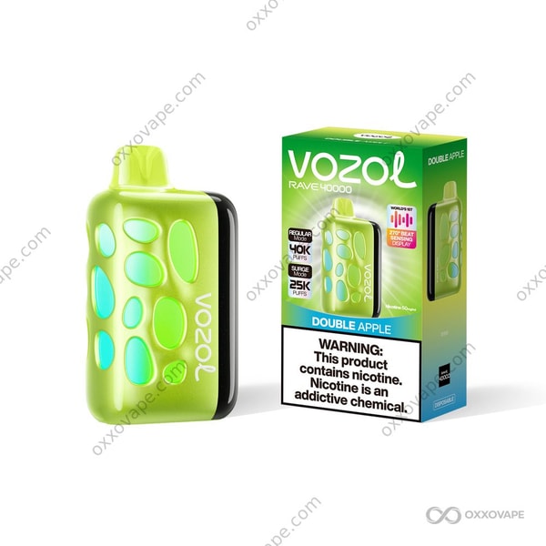Vozol Rave 40000 Double Apple flavor box showing red and green apple halves side by side