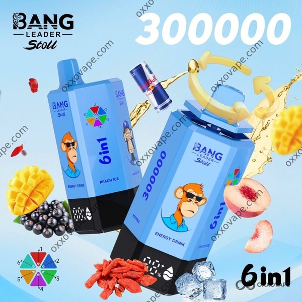 Doosontwerp voor de smaakverpakking Energy Drink Peach Ice Mango Ice van de Bang Leader Stoll 300000 vape