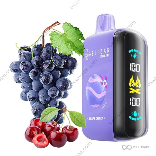 Grape Cherry flavor packaging for Elf Bar Raya D3 25000 disposable vape with grape and cherry artwork