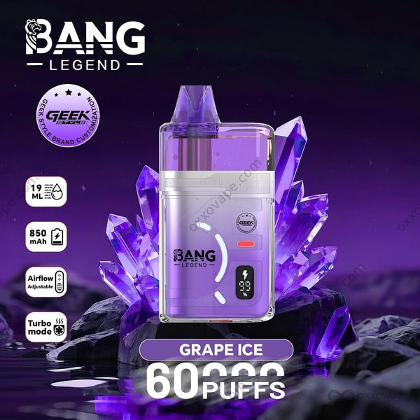 Grape Ice flavor box for Bang Legend Geek 60000 with purple grape and frosty ice graphics