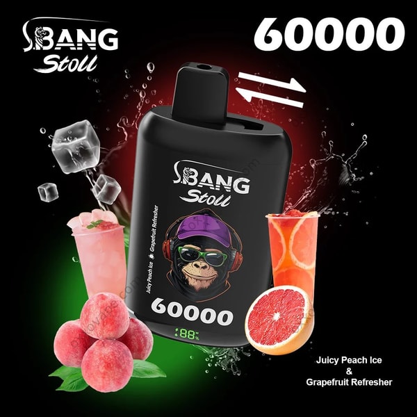 Bang Leader Stoll 60000 packaging for Juicy Peach Ice and Grapefruit Refresher flavor set