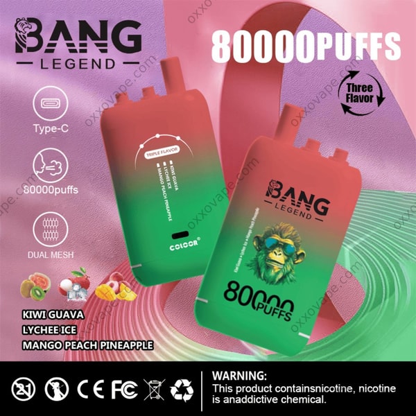 Bang Legend 80000 box for Kiwi Guava Lychee Ice Mango Peach Pineapple tropical flavor trio